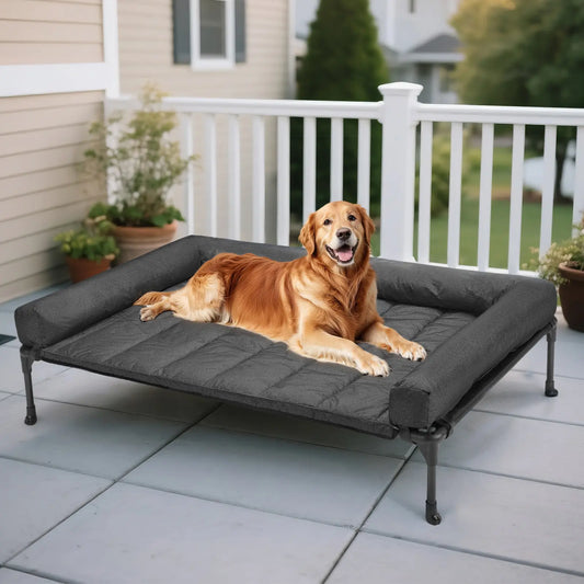 Ultimate Comfort! ️ Veehoo Elevated Pet Bed with Soft Bolster Cushion | Anxiety Relief Calming Dog Couch | Deep Sleep Elevated Cot with Breathable Mesh