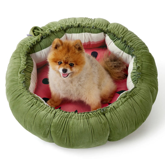 Lesure Cat Dog Beds - Washable round Cute Beds with Versatile Dual-Use Design, Reversible round Pet Bed for Puppy and Kitten, Green Color Pad Home Poodle