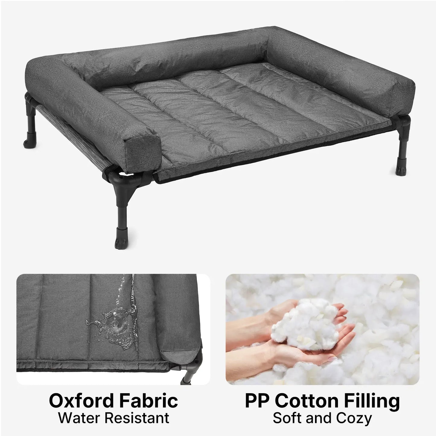 Ultimate Comfort! ️ Veehoo Elevated Pet Bed with Soft Bolster Cushion | Anxiety Relief Calming Dog Couch | Deep Sleep Elevated Cot with Breathable Mesh